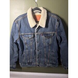 Levi's Denim Blue Jean Trucker Jacket with Sherpa Fleece Lining Mens Large